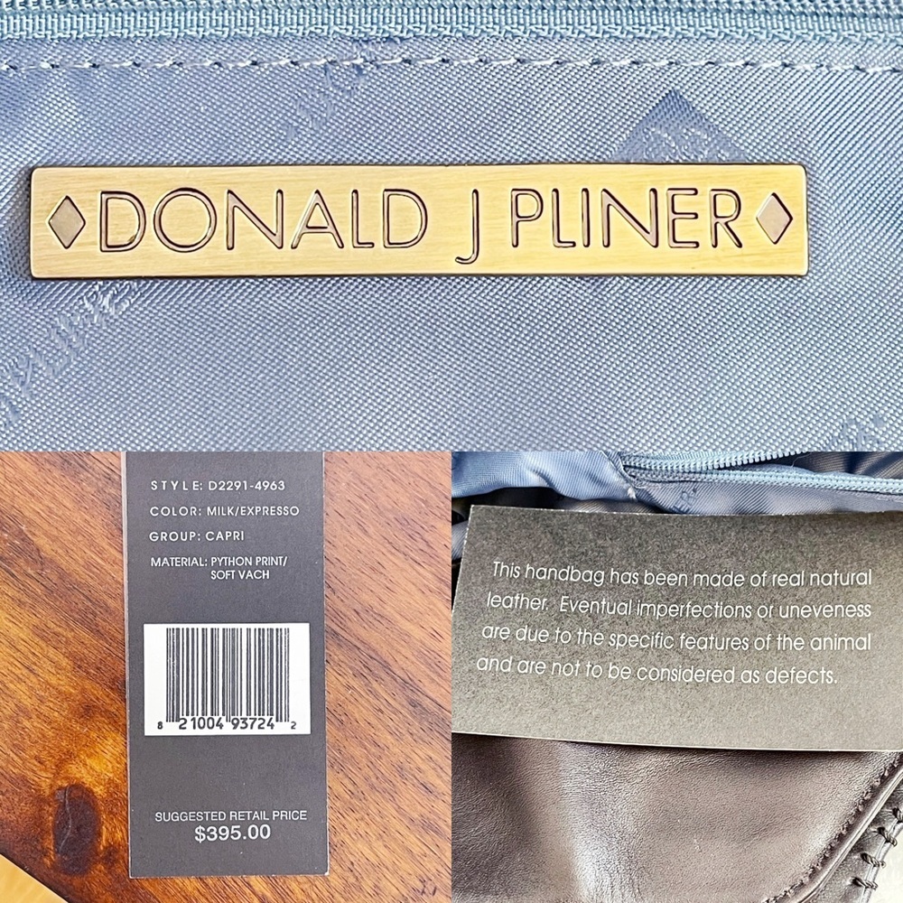 Genuine Leather Brown Ivory Python Print Tote NEW… - image 13